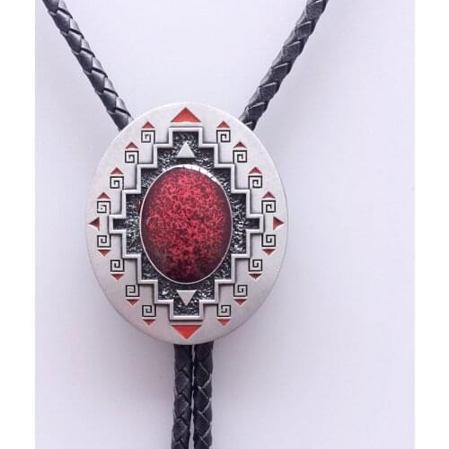 New Jeansfriend American Southwest Pattern Oval Bolo Tie Wedding Leather Necklace Free Shipping BOLOTIE-001