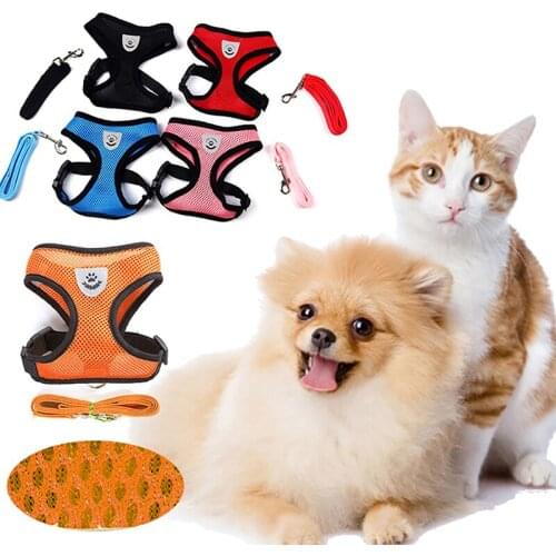 Breathable Mesh Harness Small Dog Pet Mesh Small Dog Pet Harness and Leash Set Puppy Cat Vest Harness Collar for Bulldog Cat