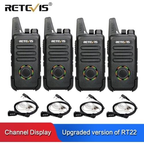 RETEVIS RT22S Portable Walkie Talkie 4 pcs 2W UHF VOX Channel/Battery Power Display Handy Two Way Radio Station +4pcs Earpiece