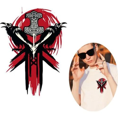 Prajna Punk Raven Patch Iron On Transfers Hot Vinyl Thermal Patches For Clothing Applique DIY Viking Heat Transfer Sticker Iron