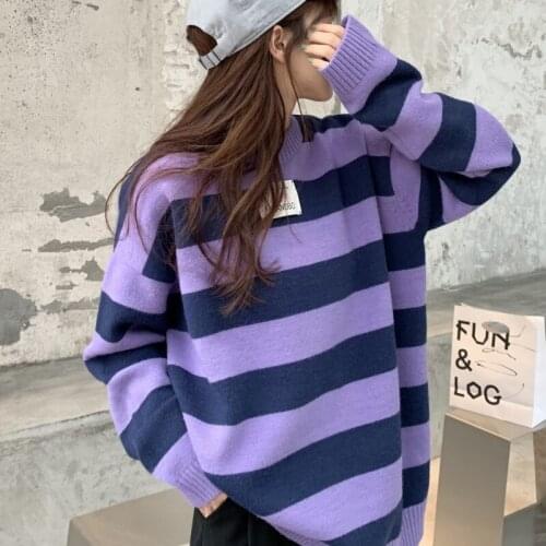 Pullovers Women Oversized Sweater Autumn Winter Warm Hip Pop Ulzzang Casual Striped Knitted Sweaters pull femme jumper