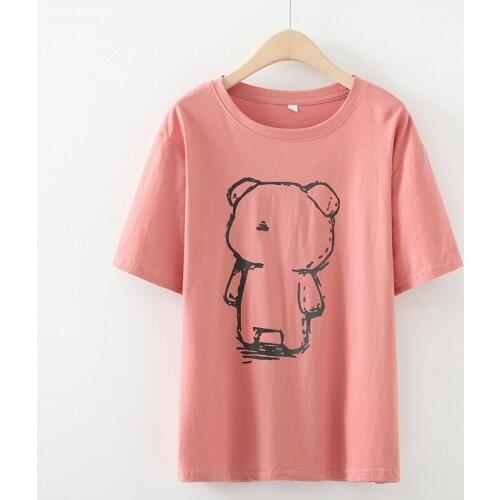 Plus Size Womens Cute Bear Printed Tshirts Short Sleeved Casual Summer Tops