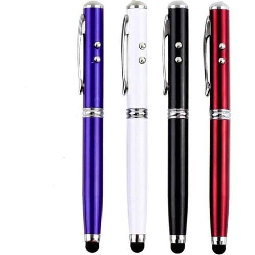 4 in 1 Ball pen Laser pen radial Pointer LED Torch Touch Screen pen Stylus Ball Pen for iPhone for Samsung Portable 4in1 50pcs