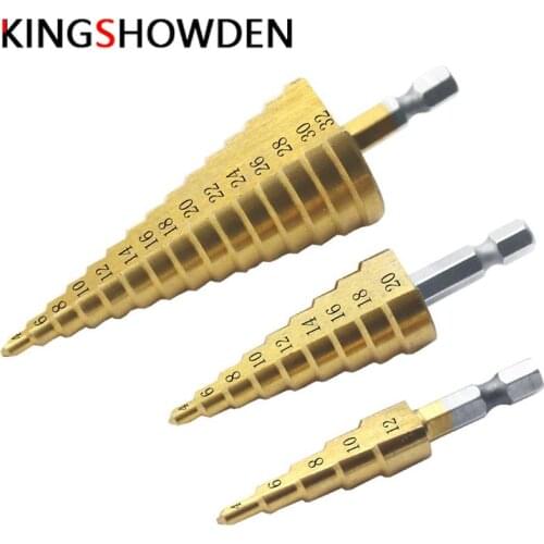 3pcs 4-12 4-20 4-32 HSS Titanium Coated Step Drill Bit Drilling Power Tools Metal High Speed Steel Wood Hole Cutter Cone Drill
