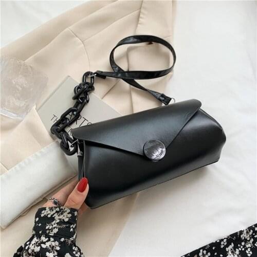 Ladies PU Leather Tote Bags Retro Shoulder Baguette Bags Fashion Hasp Handbags Chain Luxury Bags Woman Flap Solid Color Wallet