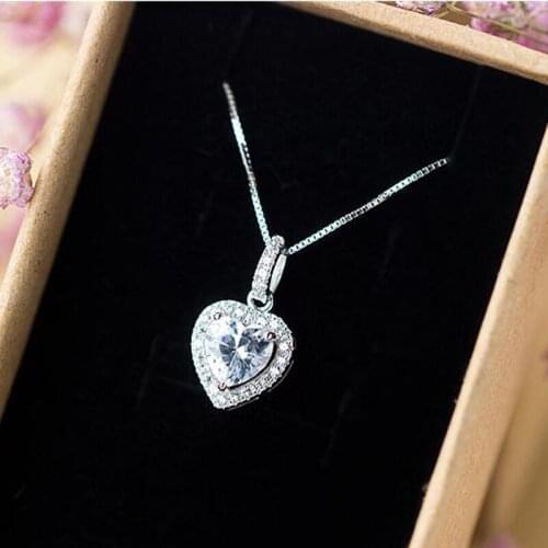 Bridal Classic Crystal Heart Necklace 925 Sterling Pendant Necklaces Jewelry For Women