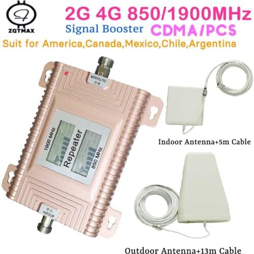 ZQTMAX celular amplifier 3g 4g repeater 850 1900MHz signal booster for UMTS LTE internet booster + antenna accessories