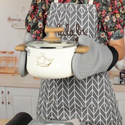 Thickened Silicone And Cotton Oven Baking Gloves, Anti-scald, Waterproof, Microwave Oven And High Temperature Resistant Silicone