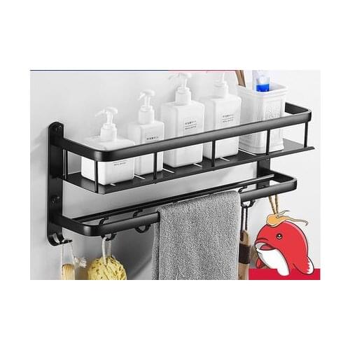 Black Space Aluminum Rack Bathroom Wall Hanging Towel Bathroom Hardware Accessories Multi-layer Cool Towel Rack With Hook