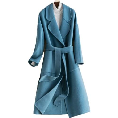 High Quality Woolen Coat Fashion Double-sided Cashmere Ladies Jacket 2020 New Autumn And Winter Long Coat Outwear With Belt W24