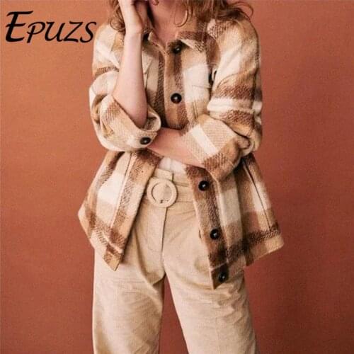 Winter Clothing Oversize Lapel Jacket Coats Vintage Plaid Long Sleeve Pocket Elegant Jacket Coats Casual Loose Office Chic Tops