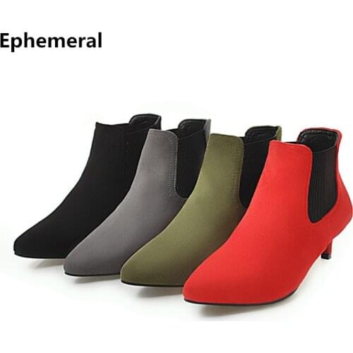 Ladies Short Boots High Heels Elastic Band Shoes High Heels Fur Winter Bootie Pointed Toe Flock Plus Size 17 3 15 Cute Footwear