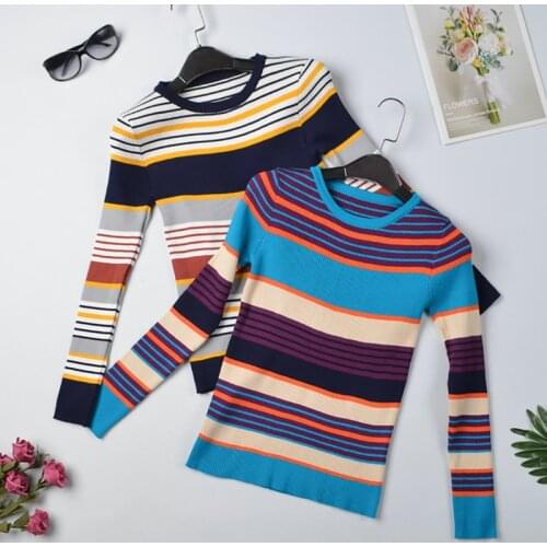 Shintimes Autumn And Winter Hit Color Striped Womens Sweater Korean Sweaters Damen Pullover Long Sleeve Sweater Vetement Femme