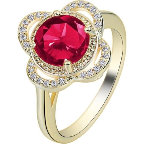 Holding Created Flower love AAA+ CZ zircon Wedding Ring gold-color Red Crystal 2017 new Luxury Women Finger Ring