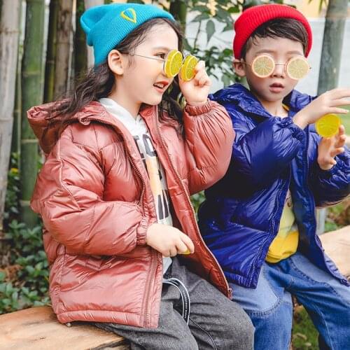Winter Boys Girls Hooded Down Jacket Kids Down Parkas Girls Snow Wear Jackets Boys High Quality White Duck 90% Down Outerwear