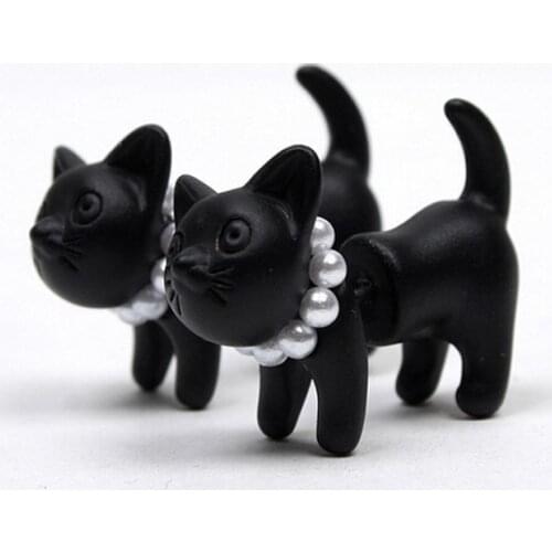 1 piece Fashion Cute Woman Lady Girl Black Cat Pearl Stud Earrings Puncture Ear Jewelry Drop Shipping