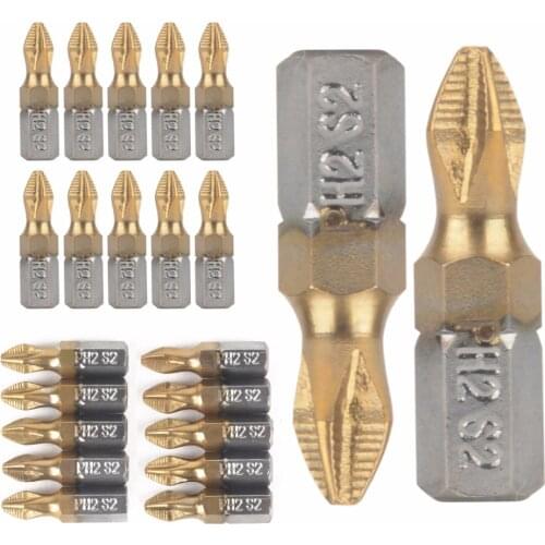 10pcs 25mm Anti Slip PH2 Screwdriver Bit 1/4" Shank Titanium Coated Screwdrivers Drill Bits Tools