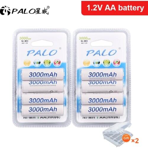4pcs/card PALO AA Rechargeable Battery AA NiMH 1.2V 3000mAh Ni-MH 2A Pre-charged Bateria Rechargeable Batteries for Camera