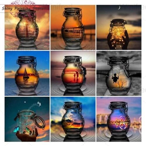 5D DIY Diamond Painting Cross Stitch Scenery In Bottle Sunset Sky Beach Landscape Diamond Embroidery Home Decor Handmade Gift