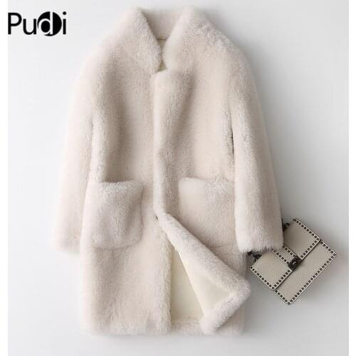 Aorice A17833 Real Wool fur coat jacket over size parka womens winter warm fur coats cream color