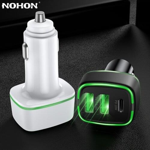 Car Charger 18W USB Port+18W PD USBC Port LED light Quick Charge 3.0 Mobile Phone Fast For iPhon 12 11 X 8 Huawei P40 P30 in Car