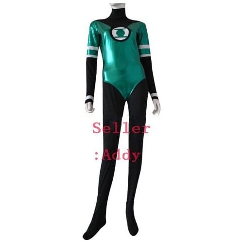 Free Shipping New Green Shiny Superhero Costume