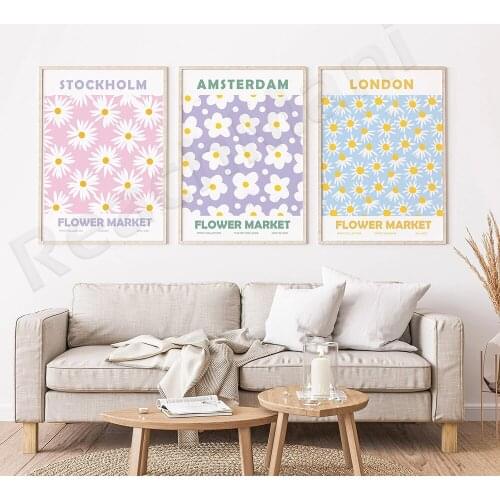 Flower Market Print , Daffodil Daisy Peony, Stockholm Amsterdam London, Mid Century Modern Wall Decor, Danish Bright Pastel Art