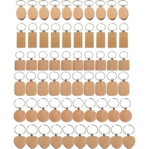 60 Blank Wooden Wooden Keychain Diy Wooden Keychain Key Tag Anti-Lost Wood Accessories Gift