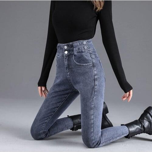 Spring Stretch Skinny Womens Jeans High Waist Ankle Length Denim Female Elastic Slim Pencil Pants Mujer Cowboy With Buttons