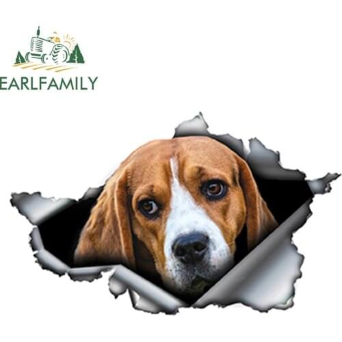 EARLFAMILY 13cm x 8cm Beagle Car Sticker Torn Metal Decal Reflective Stickers Waterproof Car Accessories Car Styling Decoration