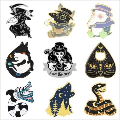 Doctor Crow Enamel Pins Cute Snake Lapel Badges For Clothes Jewelry Collar Brooches Gifts Accessories For Kids Friends Bags