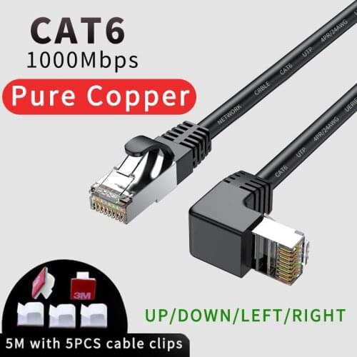 Cat6 Ethernet Cable RJ45 Right Angle UTP Network Cable Patch Cord 90 Degree Cat6a Lan Cables for Laptop Router TV BOX 3.3feet