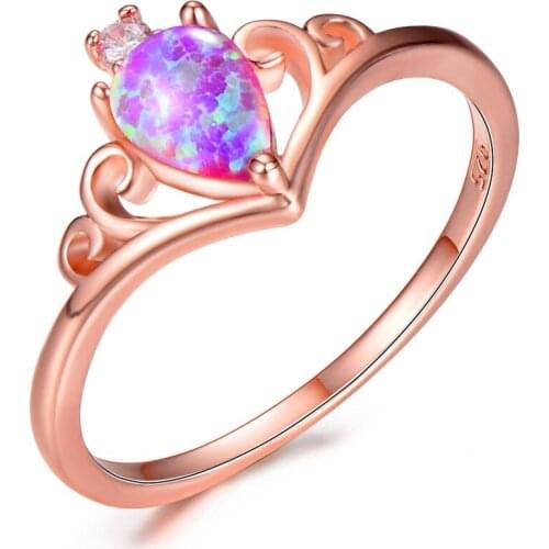 Hainon Rose Gold Color Ring For Women Crown Design Fire Opal White Cubic Zirconia Fashion Wedding Engagement Party Jewelry