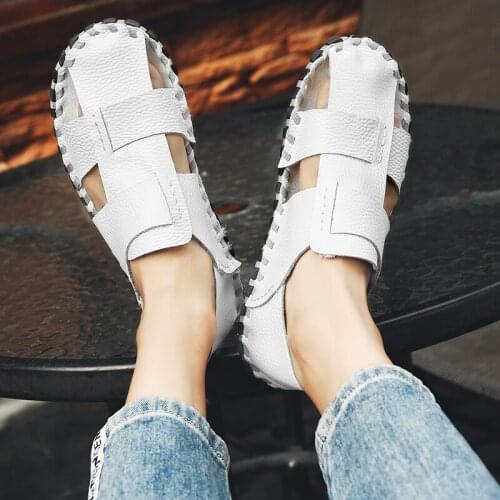 Classic Mens Sandals Summer Genuine Leather Male Beach Sandals Soft Comfortable Male Outdoor Slippers Slip-On Man Casual Shoes