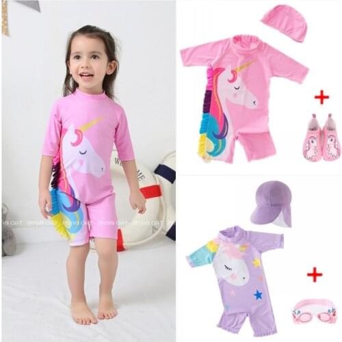 Baby Girls Swimwear Unicorn Surf Suit Swimsuit Bathing Suit 9M-6Y Pink 3D Frill Mane with Goggles Swimwear Kids UV Protection