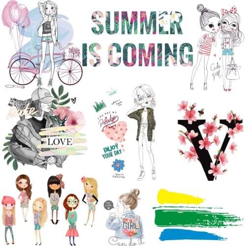 Fashion Girl Stripes Patch Heat Transfer Sticker Patches Cute Anime Patch Applique Iron-On Transfer For Clothes Patches t-Shirt