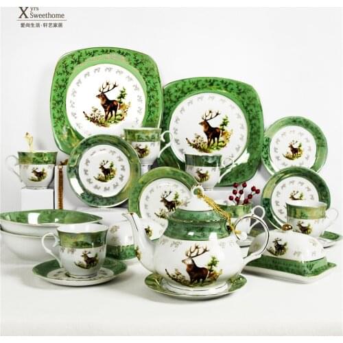 Nordic gilded elk tableware set Phnom Penh animal rice bowl teapot coffee cup set elk forest plate