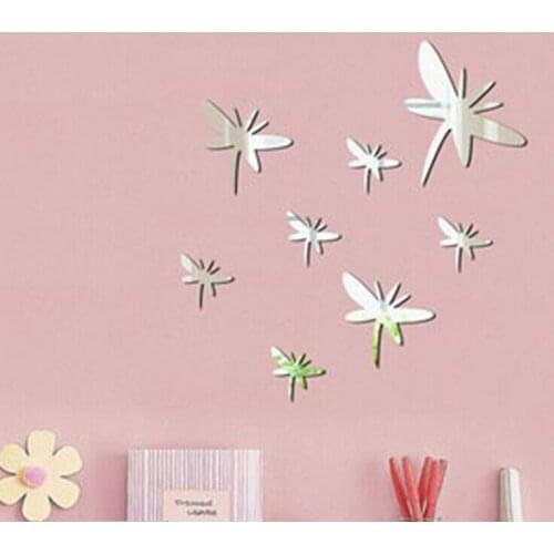 Dragonfly mirror wall sticker, 3D wall mirror sticker , acrylic mirror decorative sticker , 8pcs per lot