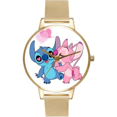 Lilo & Stitch Stitch Cartoon Wristwatch Golden alloy mesh belt child metal pointer Quartz watches Watch girl Decorative watch