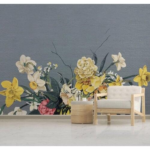 Custom Mural Wallpaper Vintage Floral Rose Stone Pattern 3D Flowers Wall Photo Painting Living Room TV Sofa Papel De Parede Sala