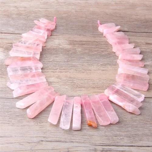 Natural flat pink Crystal Quartz Point Stick beads Tusk Top Drilled pink loose Beads Pendant necklace Graduate Crown Jewelry diy