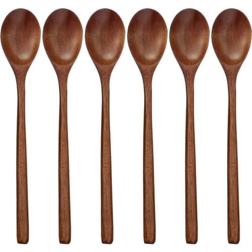 New Wooden Spoons, 6 Pieces Wood Soup Spoons for Eating Mixing Stirring Cooking, Long Handle Spoon with Japanese Style Kitchen U