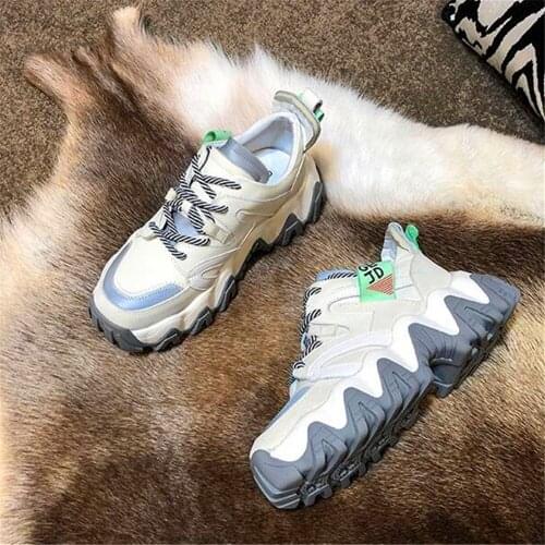 Fashion New Lace-up Platform Ms. Leather Sneakers Genuine Casual Heele Shoes Shoe Women Female Heel Laces Luminous Leather Shoes