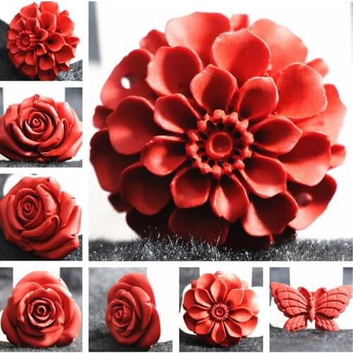 New Multiple shape flowers synthetic red cinnabar pendant diy jewelry necklace pendant B815