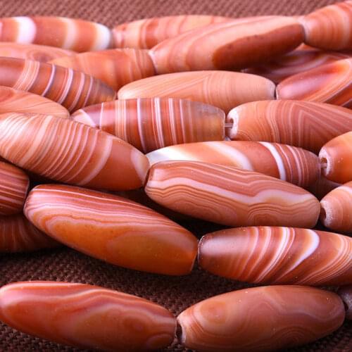TSB0499 Natural Red Carnelian Matted Long Beads Tibetan Silk Carnelian Dzi 40mm