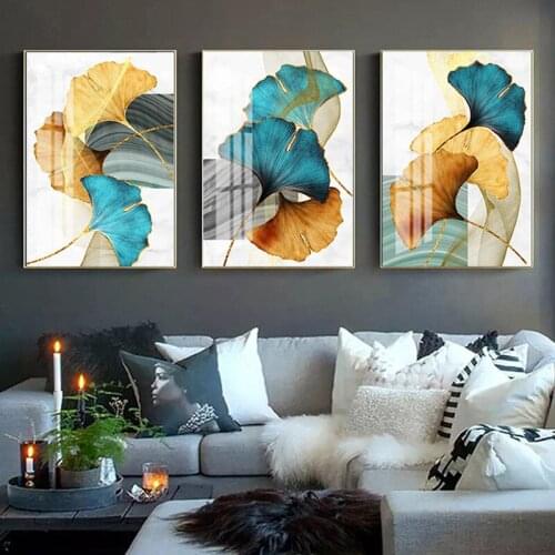 Nordic Yellow Gold Plant Leaves Poster Wall Art Canvas Painting Print Decoration for Living Room Abstract No Frame