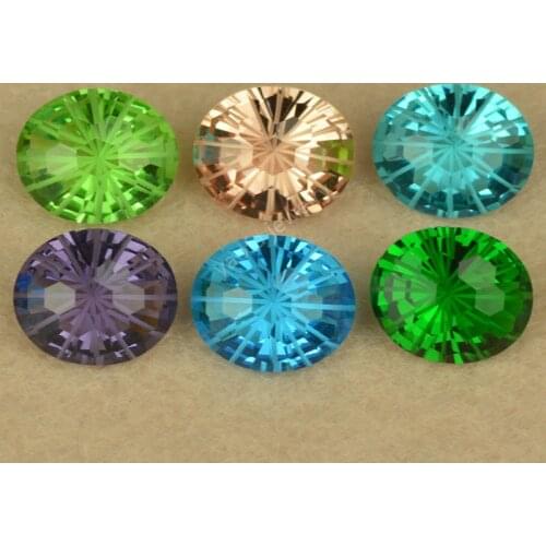 Sale 10x12mm Various Color Oval Shape Firework Cut Synthetic Glass Beads Loose Millennial Chrysanthemum Cut Glass Gemstone