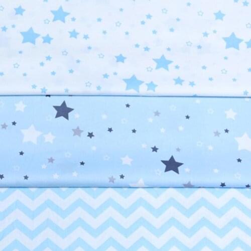 100% cotton NORDIC WIND SKY BLUE STARS chevron twill cloth DIY for kids crib bedding cushions handwork decor patchwork tissue