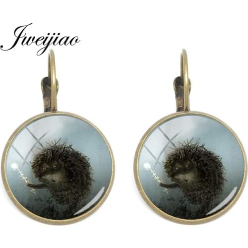JWEIJIAO Vintage Hedgehog In The Fog Clip On Earrings Glass Cabochon Charm Ear Cuff Ear Clips Earring Dropshipping HF16