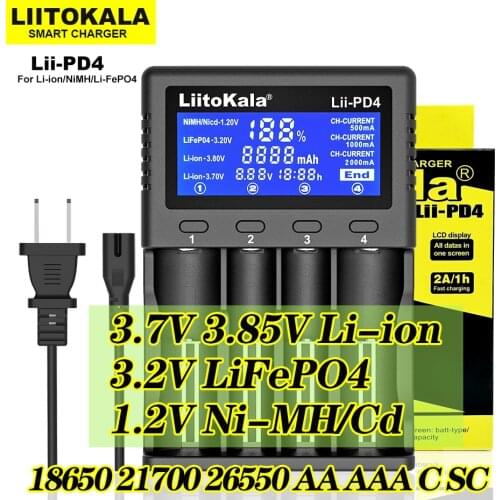 Liitokala Lii-PD4 PL4 PD2 18650 3.7V Li-ion charger 1.2V NiMH battery21700 18350 18500 AAA LiFePO43.2V 3.85V cargador 26650